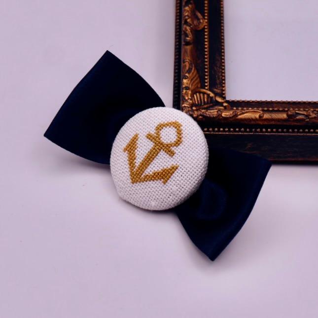 イカリ　くるみボタンのヘアゴム　クロスステッチ刺繍 | 6枚目